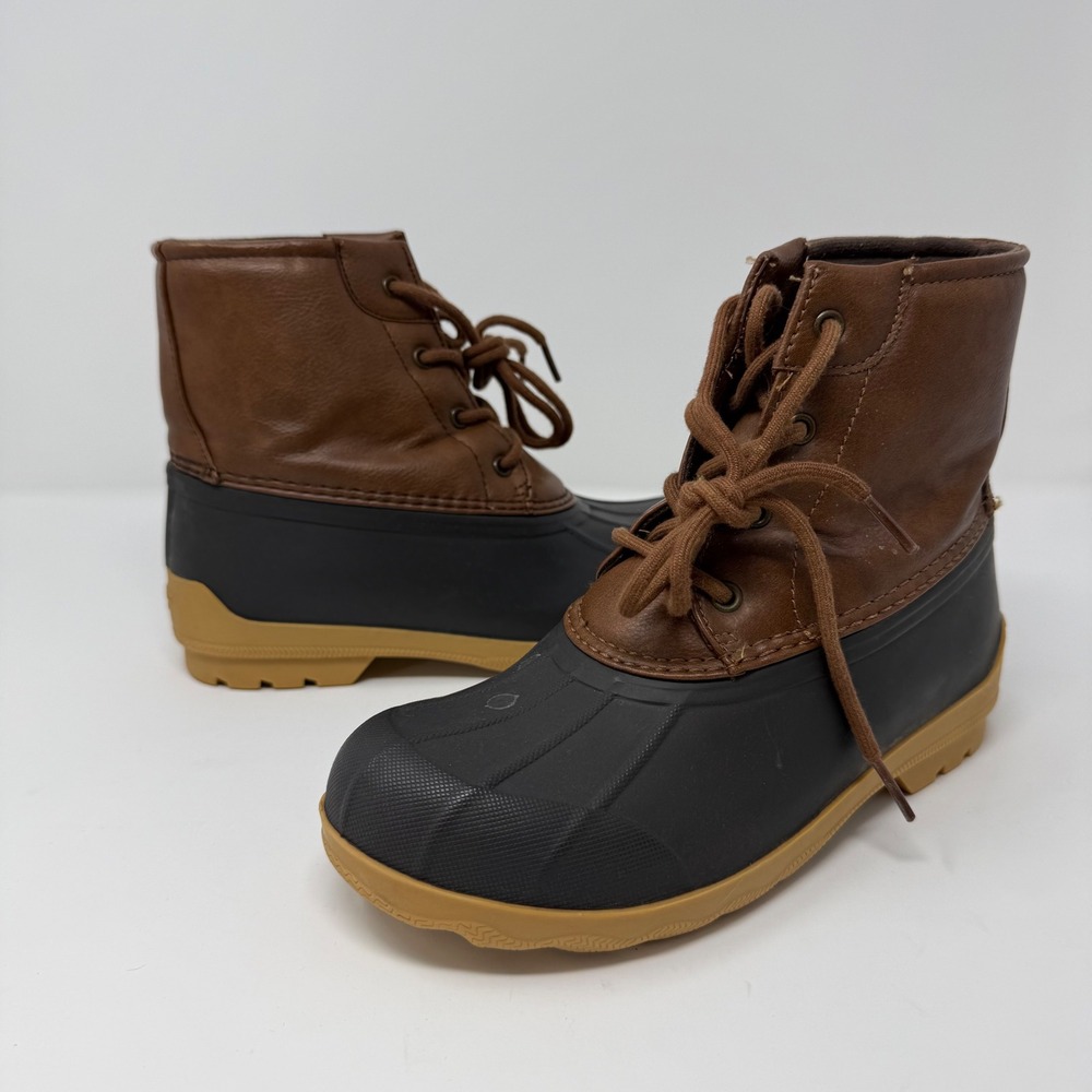 Sperry Port Boot Size‎ 4M Brown Black Duck Boots Lace Up All Weather Boys Youth